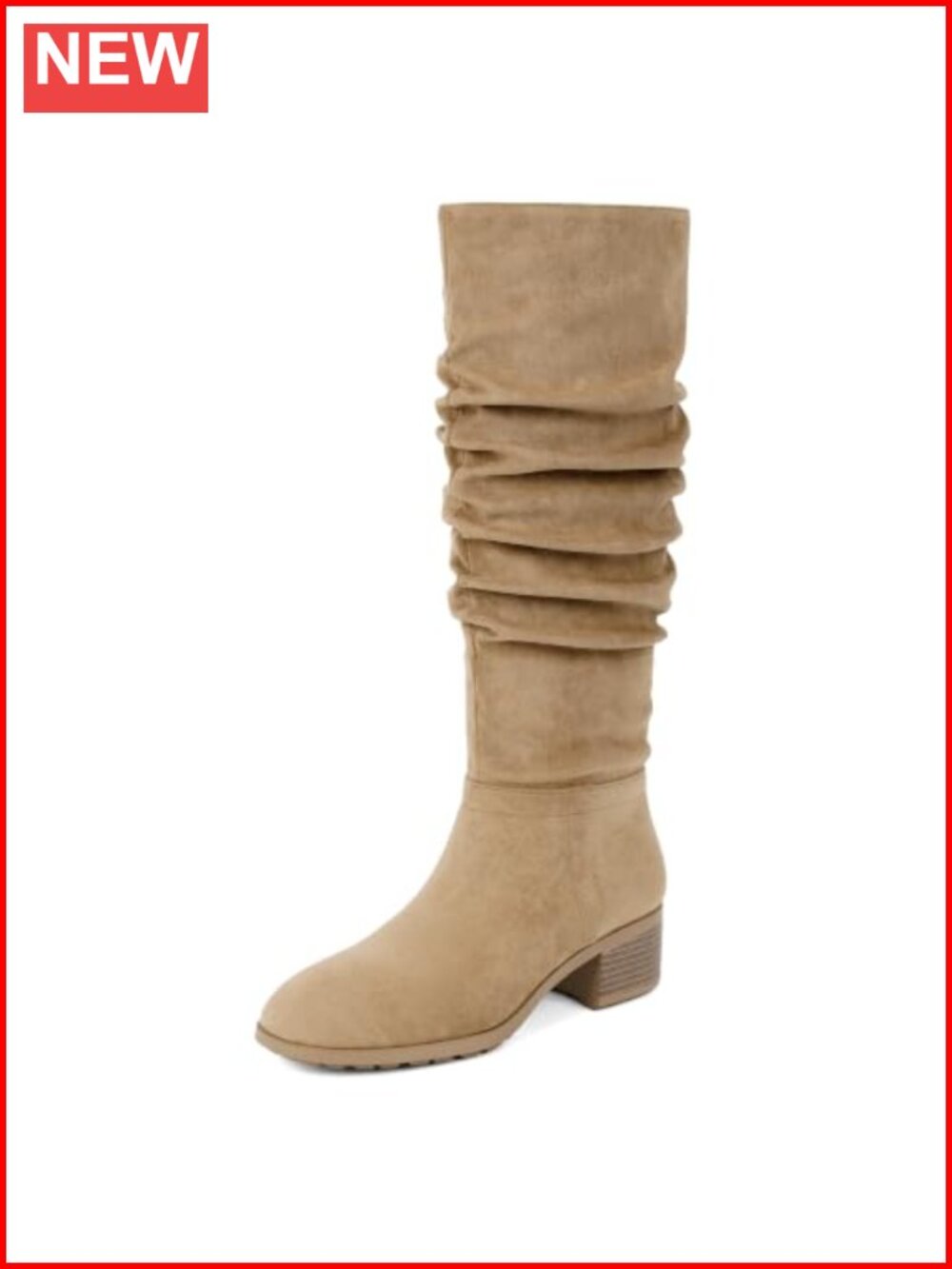 Chunky Heel Faux Leather Knee High Boots Side Zipper Round Toe